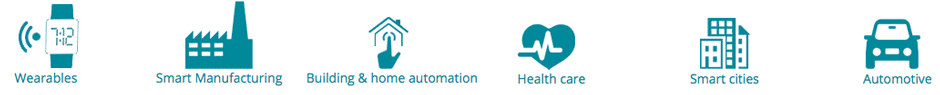 Wearables | Smart Manufacturing | Building & home automation | Health care | Smart cities | Automotive